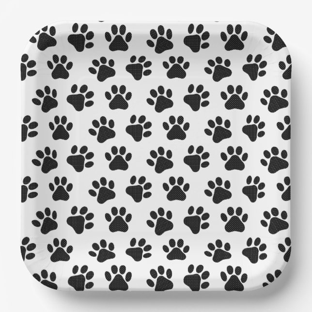Polka Dot Paw Prints  Paper Plate (Front)