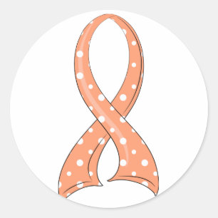 Polka Dot Peach Ribbon Endometrial Cancer Classic Round Sticker