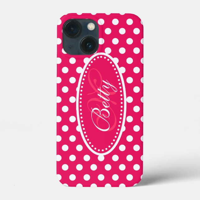 Polka dot personalised red pink white ipad case (Back)