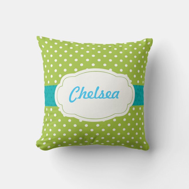 Polka Dot Personalised Throw Pillow (Front)