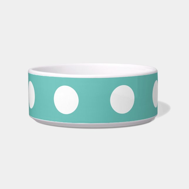 Polka Dot Pet Bowl (Aqua & White) (Left)
