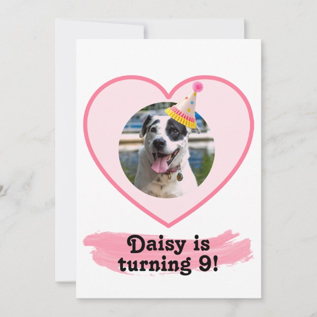 Polka Dot Photo Birthday with pink brush Invitation (Front)