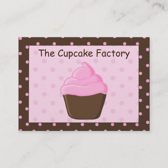 Polka Dot Pink and Brown Cupcake Business Cards (Front)