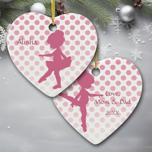 Polka Dot Pink Ballerina Ceramic Ornament
