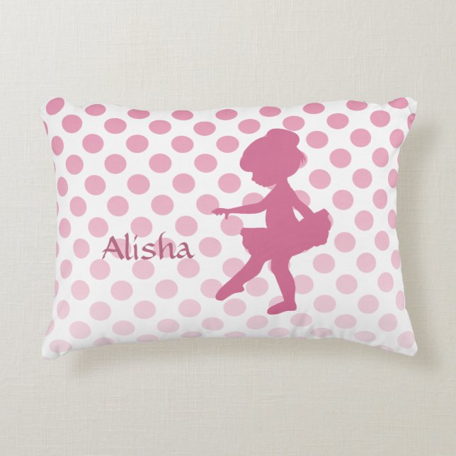 Polka Dot Pink Ballerina Personalised Decorative Cushion (Front)