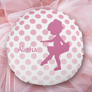 Polka Dot Pink Ballerina Personalised Round Cushion