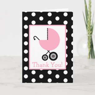 Polka Dot & Pink Carriage Baby Shower Thank You Card
