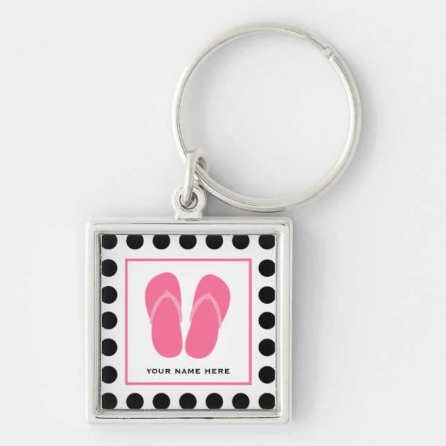 Polka Dot & Pink Flip Flops Key Ring (Front)