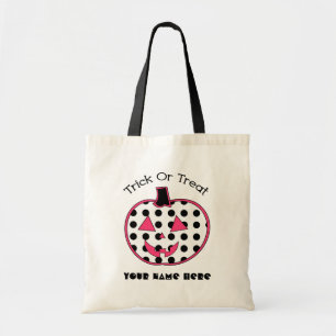 Polka Dot & Pink Jack O Lantern Trick Or Treat Tote Bag