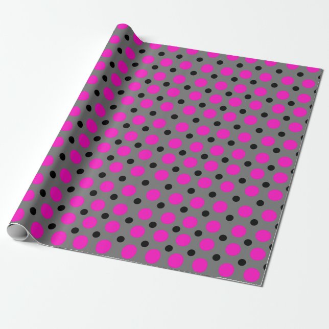 Polka Dot Pink on Grey Wrapping Paper (Unrolled)