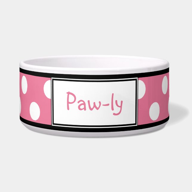 Polka Dot Pink Personalised Dog Bowl (Front)