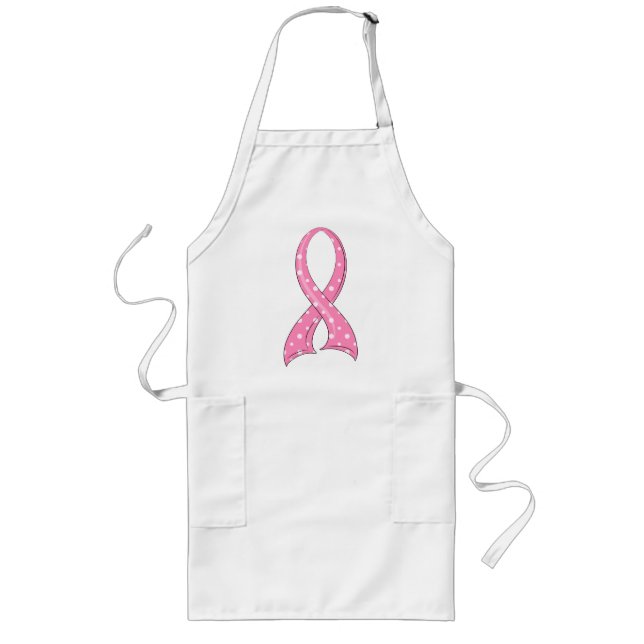 Polka Dot Pink Ribbon Breast Cancer Long Apron (Front)