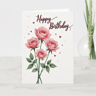 Polka Dot Pink Roses Elegant Card