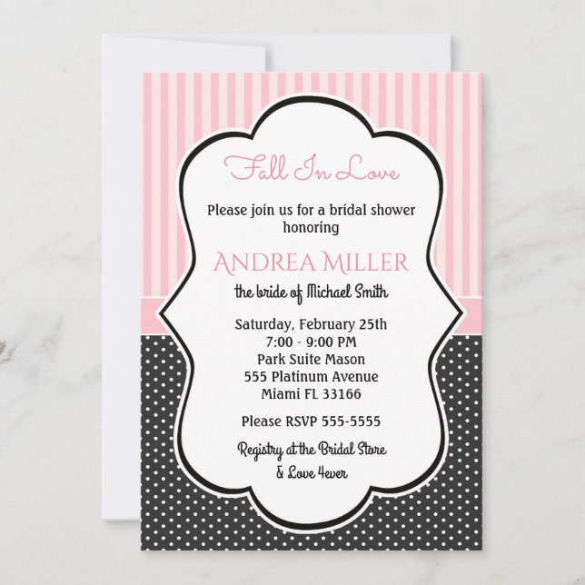 Polka Dot Pink Stripes Bridal Shower Party Invite (Front)