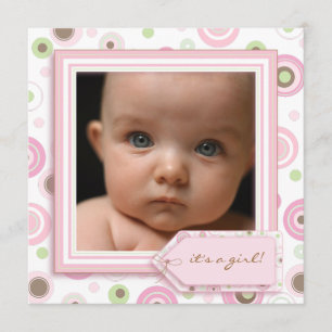 Polka Dot Pink Sweet Baby Girl Birth Announcement