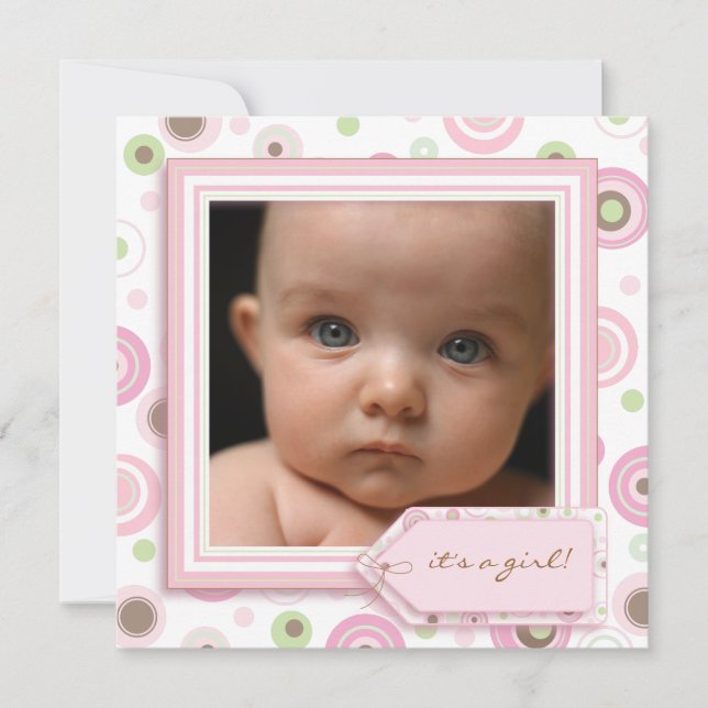 Polka Dot Pink Sweet Baby Girl Birth Announcement (Front)