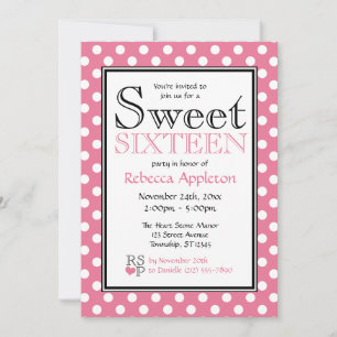 Polka Dot Pink & White Sweet Sixteen Invitations