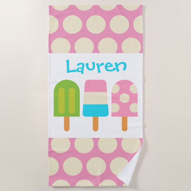 Polka Dot Popsicles Personalised Beach Towel (Front)