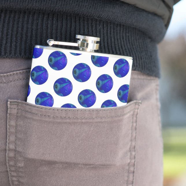 Polka Dot Precision: The Blue Lawn Bowl Hip Flask (In Situ)