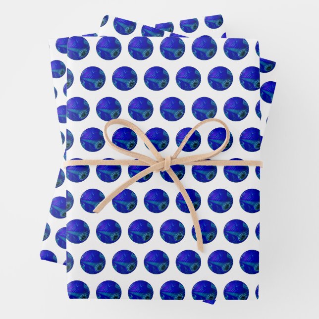 Polka Dot Precision: The Blue Lawn Bowl Wrapping Paper Sheet (In situ)