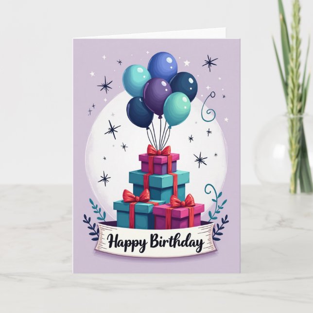 Polka Dot Presents Balloons Card (Front)