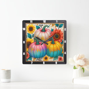 Polka Dot Pumpkin Fall  Square Wall Clock
