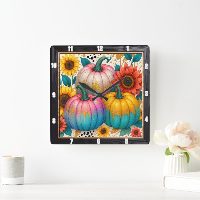 Polka Dot Pumpkin Fall  Square Wall Clock (Home)