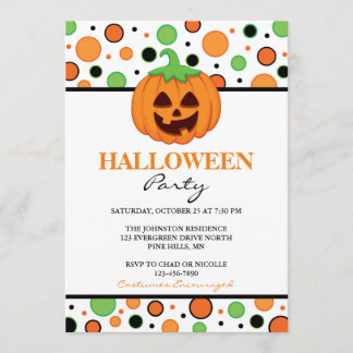 Polka Dot Pumpkin Halloween Party Invitations