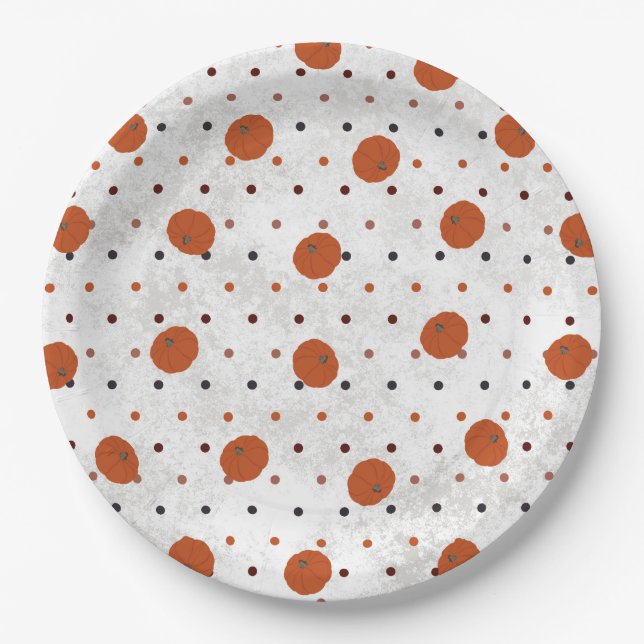 Polka Dot Pumpkin Paper Plate (Front)