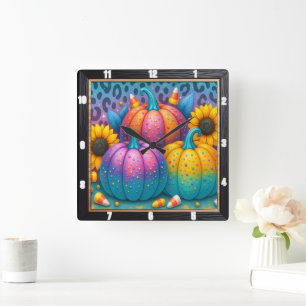 Polka Dot Pumpkins Fall Festival  Square Wall Clock