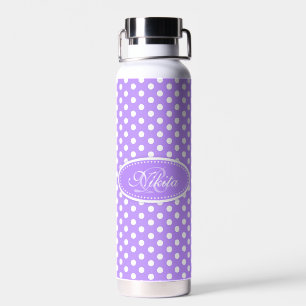 Polka dot purple and white water bottle
