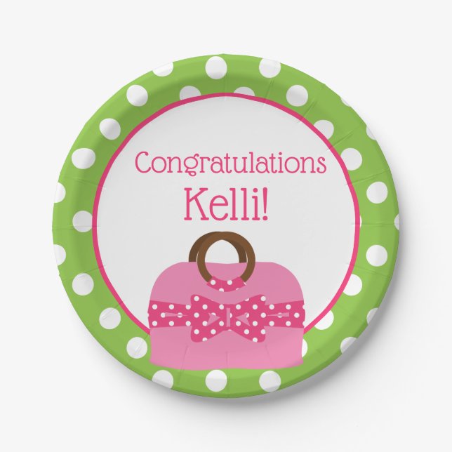 Polka Dot Purse Personalised Party Plates (Front)