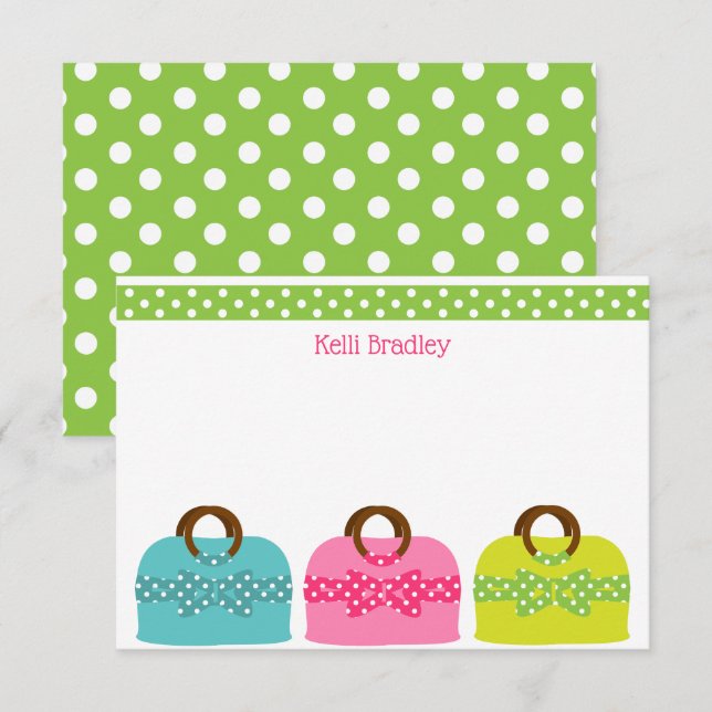Polka Dot Purses Personalised Note Cards (Front/Back)