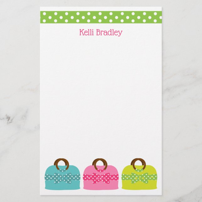Polka Dot Purses Personalised Stationery (Front)