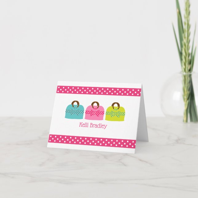 Polka Dot Purses Personalized Folded Note Cards (Front)
