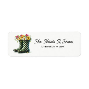 Polka Dot Rainboots Filled with Daisies Return Address Label