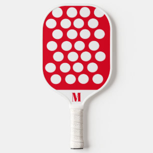 Polka Dot Red and White Modern Monogram Pickleball Paddle