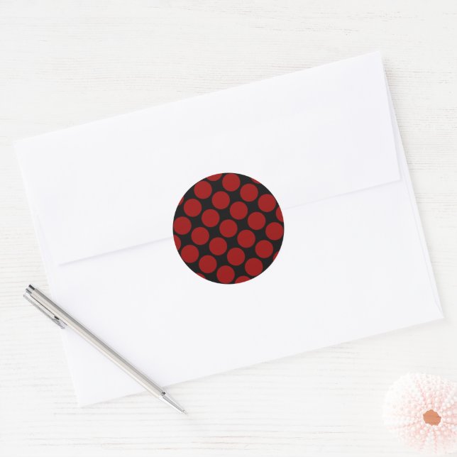 Polka dot Red Black Pattern Classic Round Sticker (Envelope)