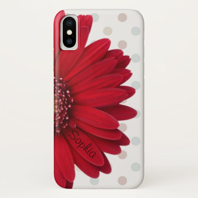 Polka Dot Red Daisy Custom Name Case-Mate iPhone Case (Back)