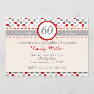 Polka Dot Red Grey Adult Birthday Party Invitation
