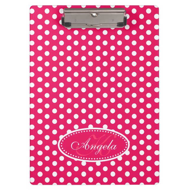 Polka dot red pink name and initial clipboard (Front)