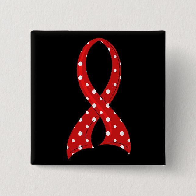 Polka Dot Red Ribbon AIDS HIV 15 Cm Square Badge (Front)