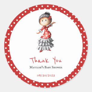 Polka Dot Red White Flamenco Sevillana Dancer Classic Round Sticker