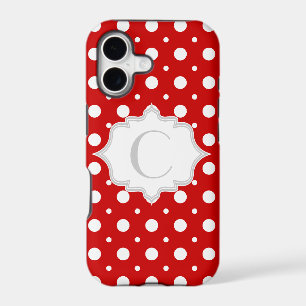 Polka dot red, white, grey monogram girly
