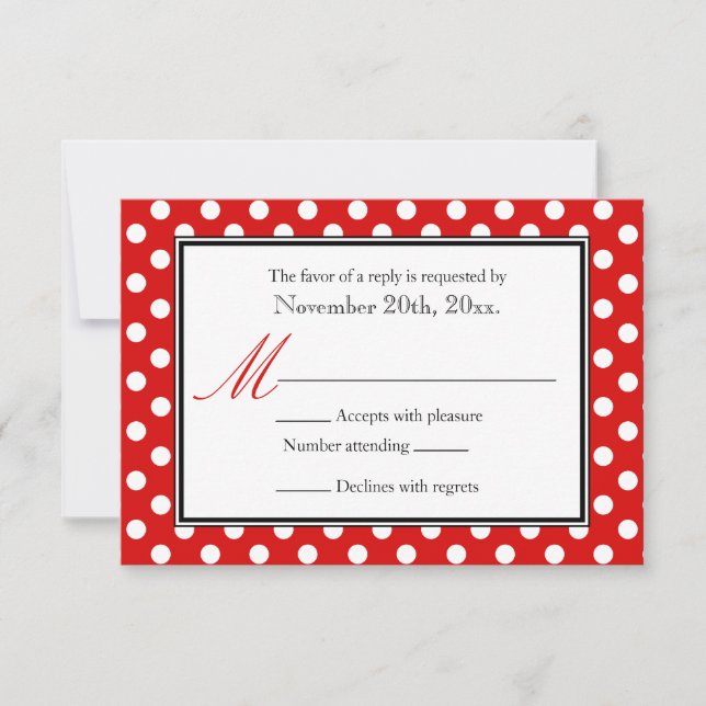 Polka Dot Red & White RSVP Reply Cards (Front)