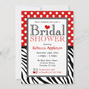 Polka Dot Red & Zebra Print Bridal Shower Invitation
