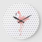 Polka Dot Reto Pink Watercolor flamingo Large Clock (Front)