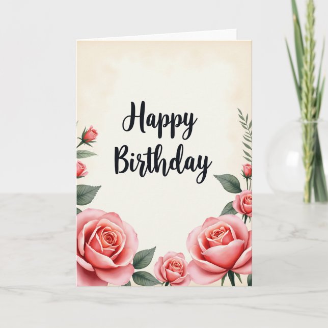 Polka Dot Rose Birthday Card (Front)