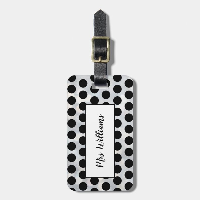 Polka Dot Silver Mrs. Luggage Tag (Front Vertical)