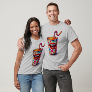 Polka Dot Smile Cup T-Shirt – Fun Cartoon Couple S